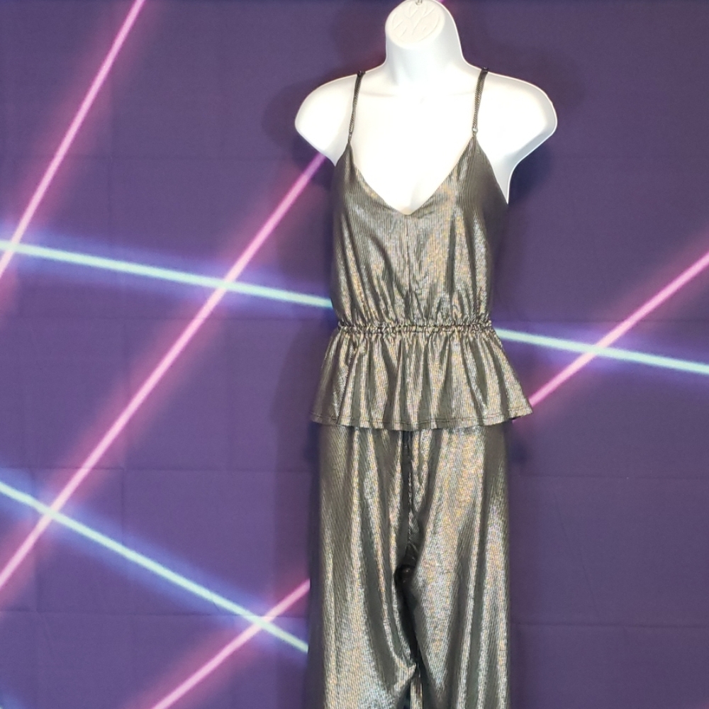 ⚡H&M⚡Textured Silver Peplum Jumpsuit